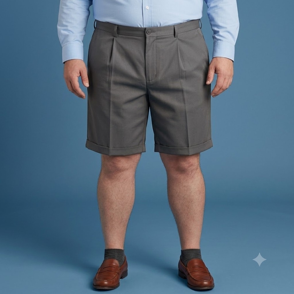 Oak Hill Flat Front Shorts Men's 48 Grey Charcoal Big & Tall Classic Chino
